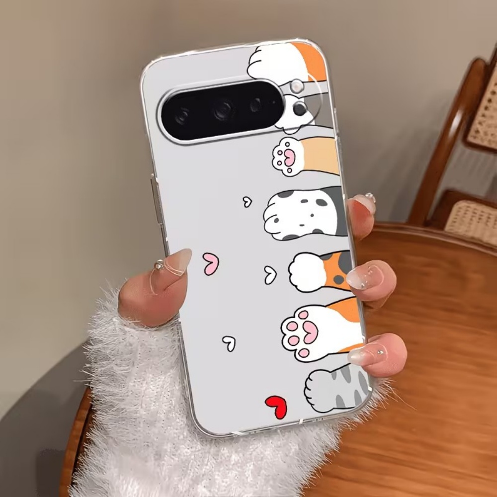 Phone Cases Google Pixel 10 - Cartoon Cat Paw Print Crystal Clear