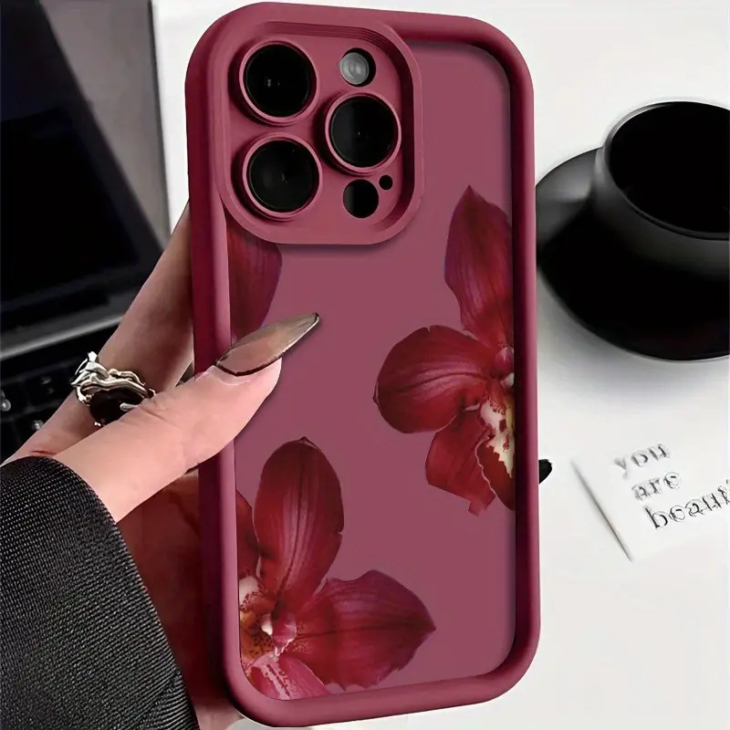 Phone Cases Mous - Wine Red Orchid Flower Pattern Phone