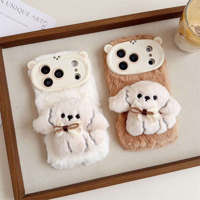3D Cartoon Bowknot Puppy Warm  - đánh giá và giá Phone Cases For Iphone 11